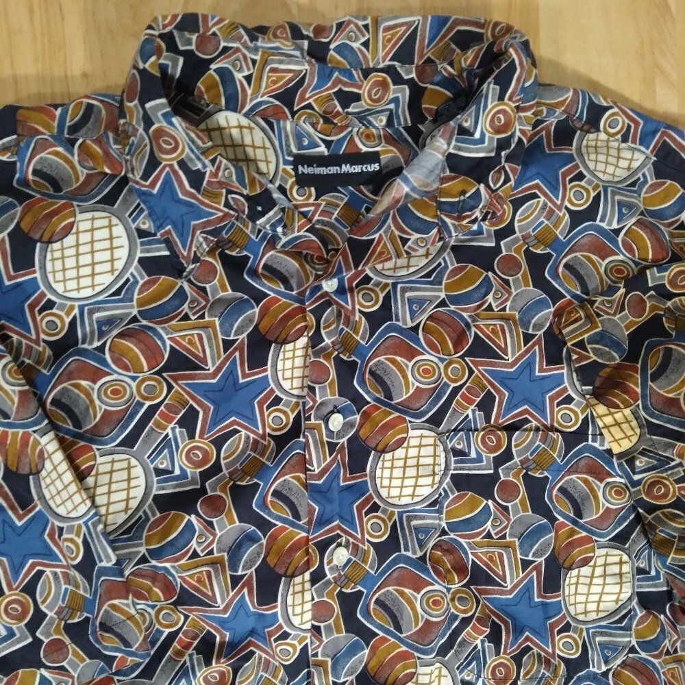 Vintage Neiman Marcus Racket Sports Tennis Stars Hawaiian Shirt